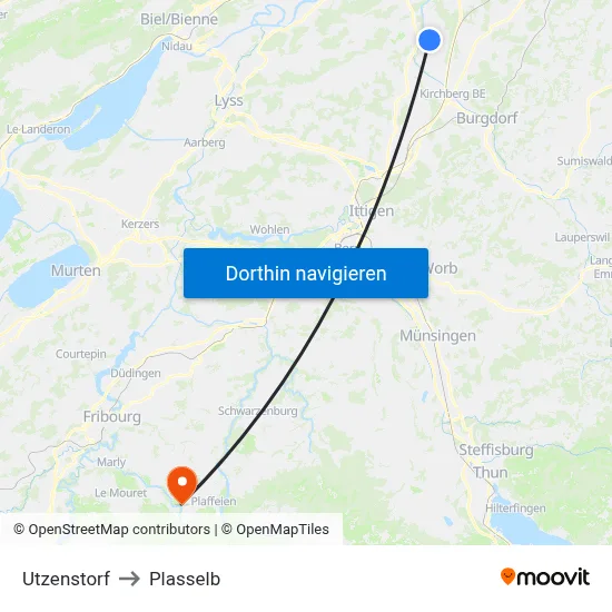 Utzenstorf to Plasselb map