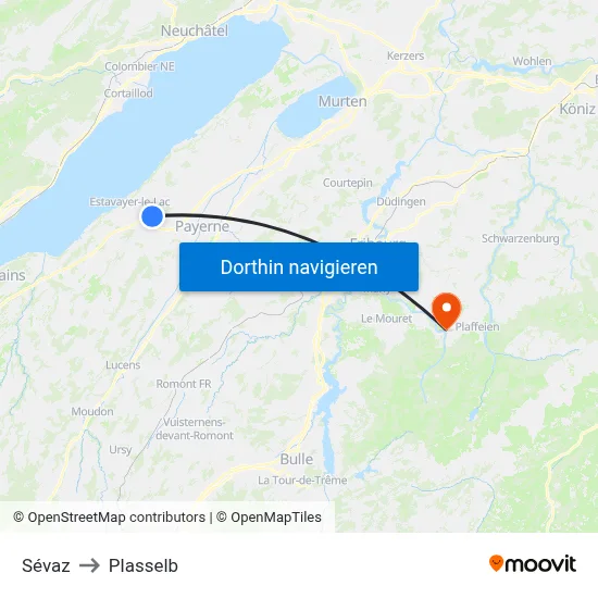 Sévaz to Plasselb map
