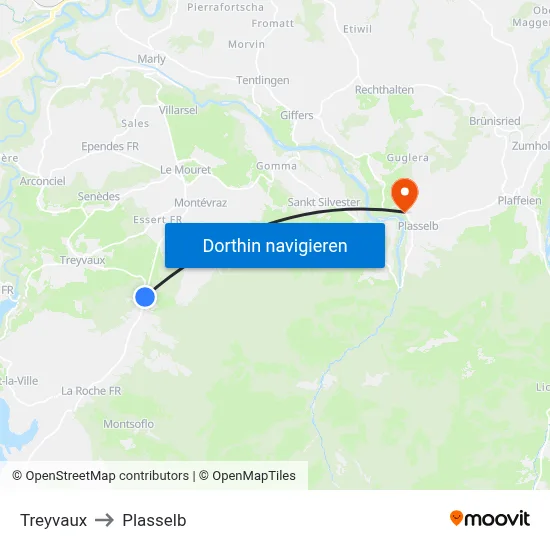 Treyvaux to Plasselb map