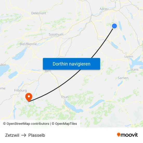 Zetzwil to Plasselb map