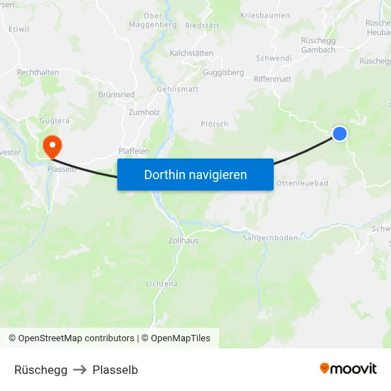 Rüschegg to Plasselb map