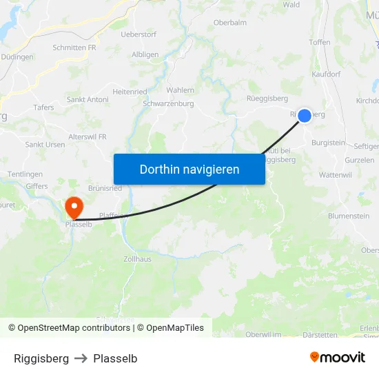 Riggisberg to Plasselb map