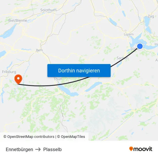 Ennetbürgen to Plasselb map