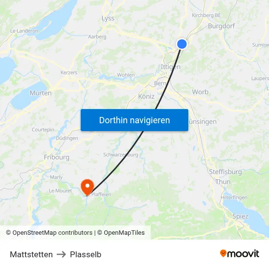 Mattstetten to Plasselb map