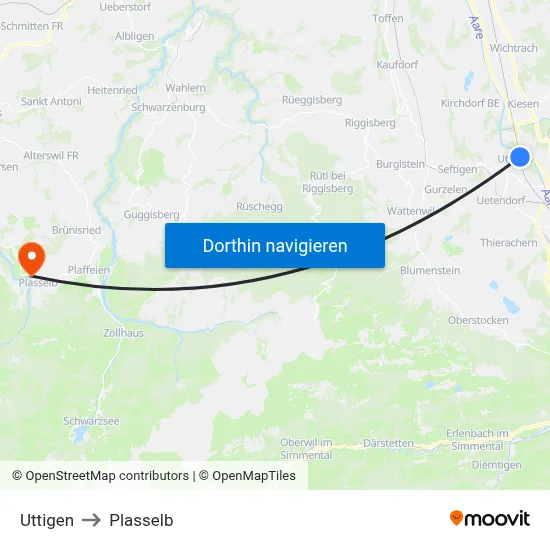 Uttigen to Plasselb map