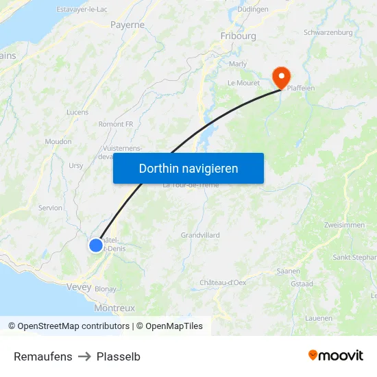 Remaufens to Plasselb map