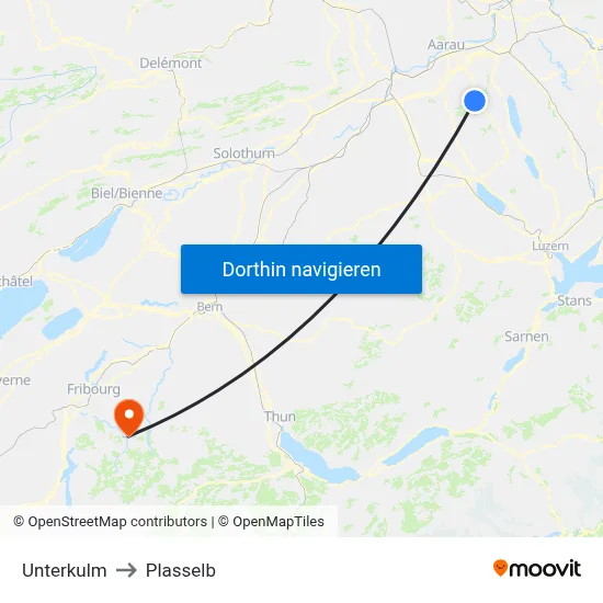 Unterkulm to Plasselb map