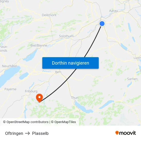 Oftringen to Plasselb map