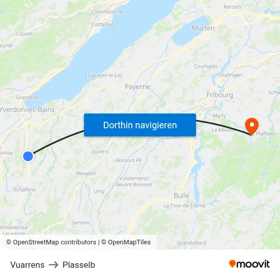 Vuarrens to Plasselb map