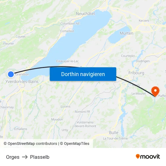 Orges to Plasselb map