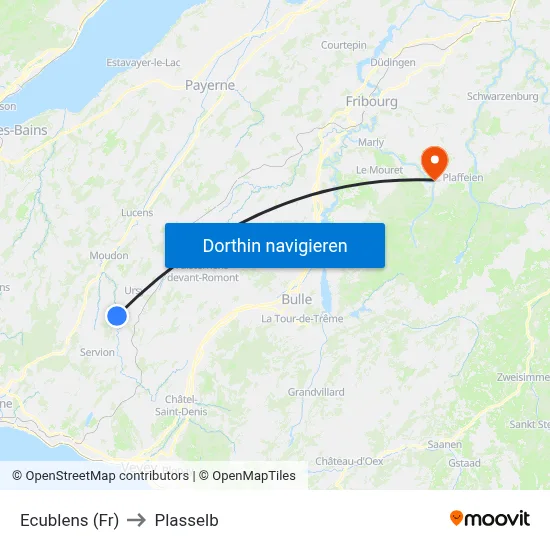 Ecublens (Fr) to Plasselb map