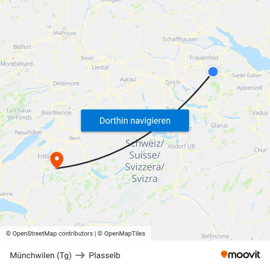 Münchwilen (Tg) to Plasselb map
