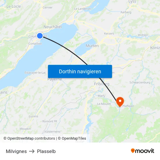 Milvignes to Plasselb map