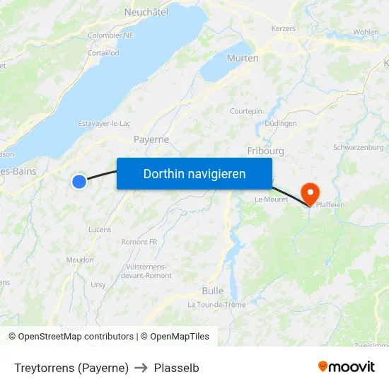 Treytorrens (Payerne) to Plasselb map