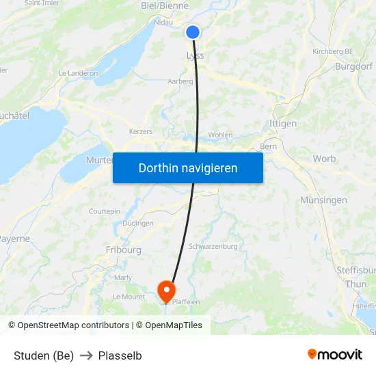 Studen (Be) to Plasselb map