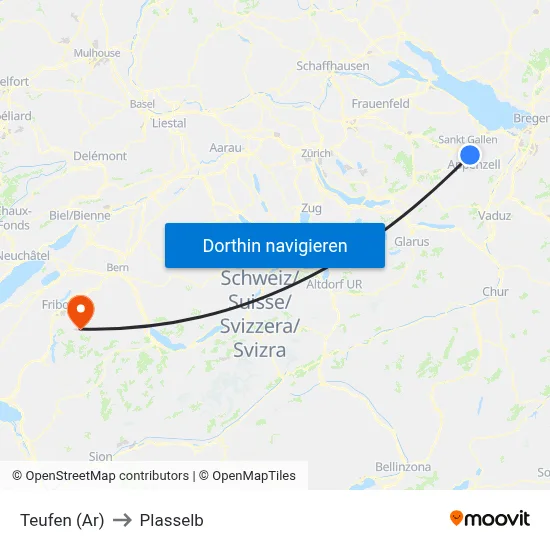 Teufen (Ar) to Plasselb map