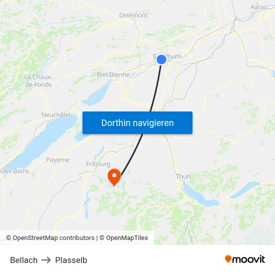 Bellach to Plasselb map
