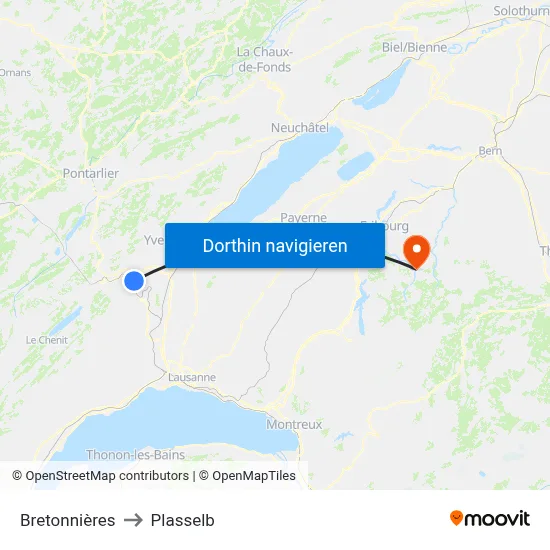 Bretonnières to Plasselb map