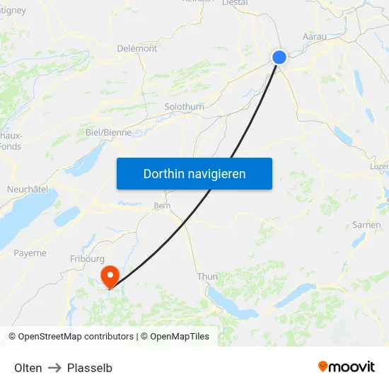 Olten to Plasselb map