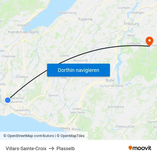 Villars-Sainte-Croix to Plasselb map