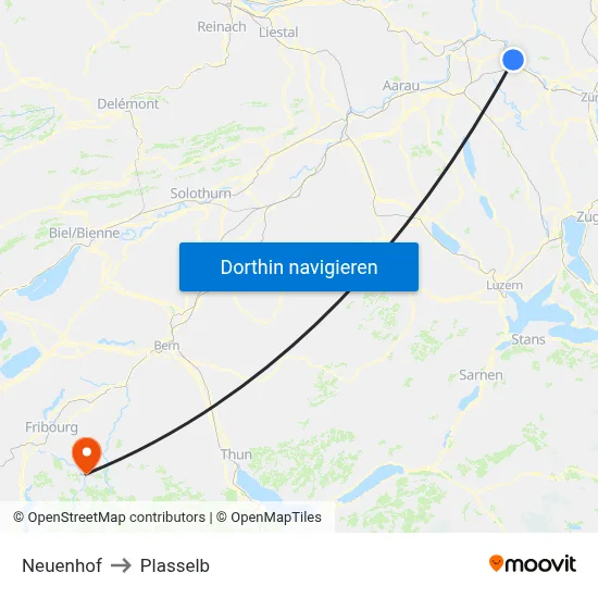 Neuenhof to Plasselb map
