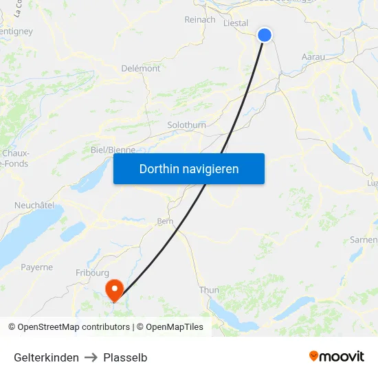 Gelterkinden to Plasselb map