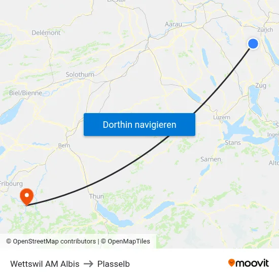 Wettswil AM Albis to Plasselb map
