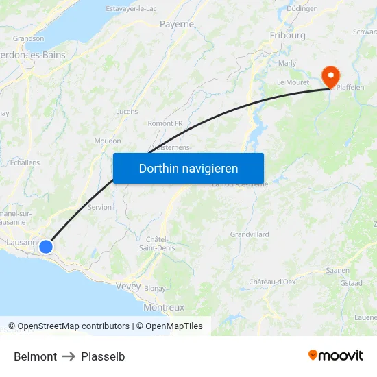 Belmont to Plasselb map