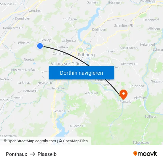 Ponthaux to Plasselb map