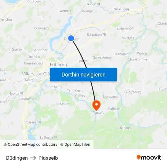 Düdingen to Plasselb map