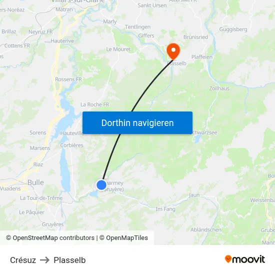 Crésuz to Plasselb map