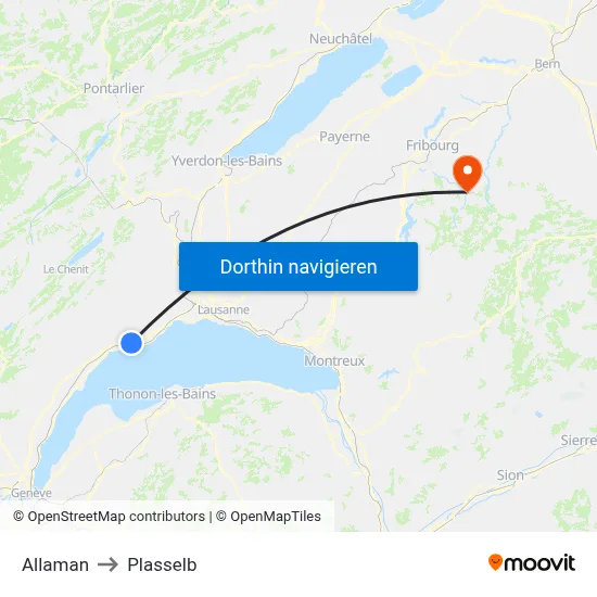 Allaman to Plasselb map