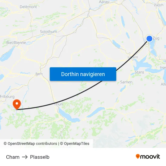 Cham to Plasselb map