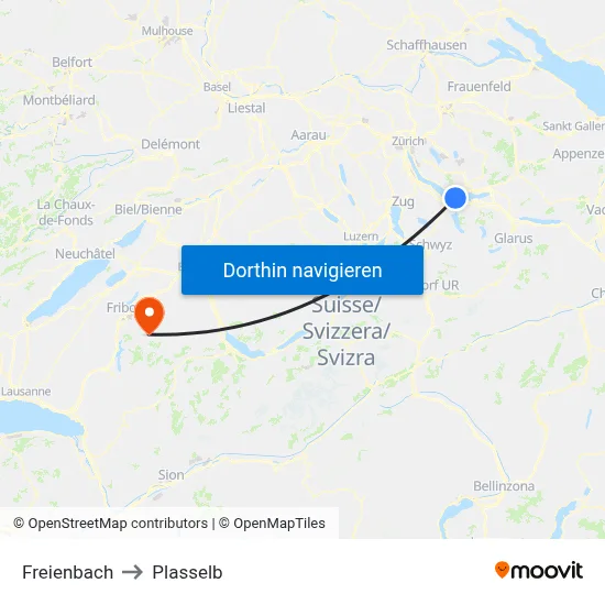 Freienbach to Plasselb map