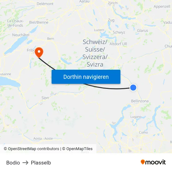Bodio to Plasselb map