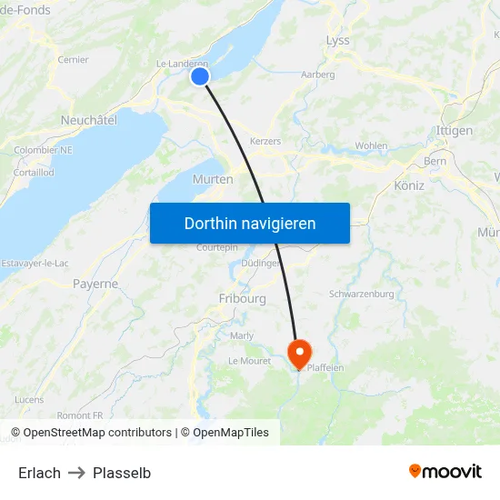 Erlach to Plasselb map