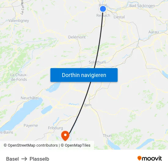 Basel to Plasselb map