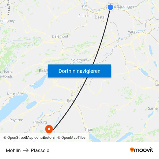 Möhlin to Plasselb map