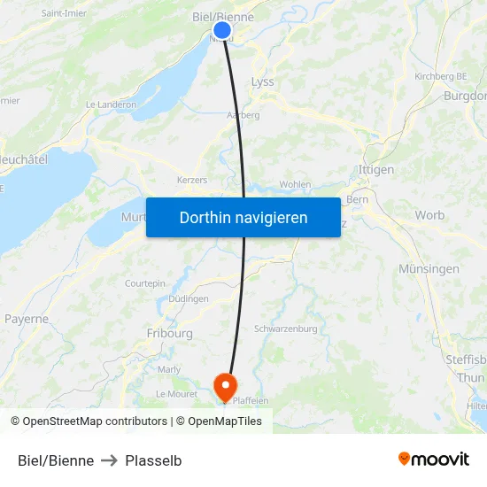 Biel/Bienne to Plasselb map