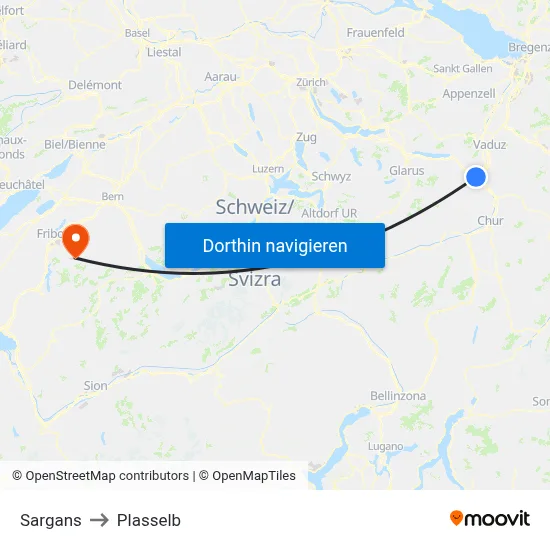 Sargans to Plasselb map