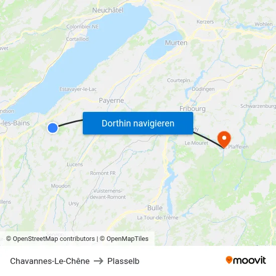 Chavannes-Le-Chêne to Plasselb map