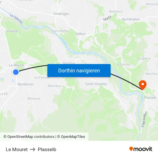 Le Mouret to Plasselb map