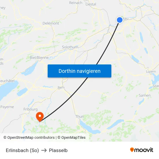 Erlinsbach (So) to Plasselb map
