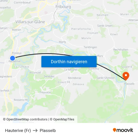 Hauterive (Fr) to Plasselb map