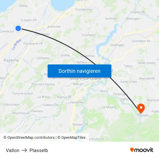 Vallon to Plasselb map