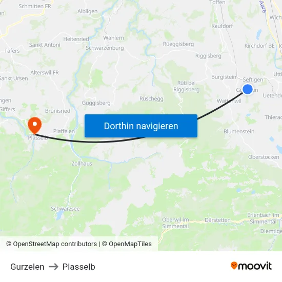 Gurzelen to Plasselb map