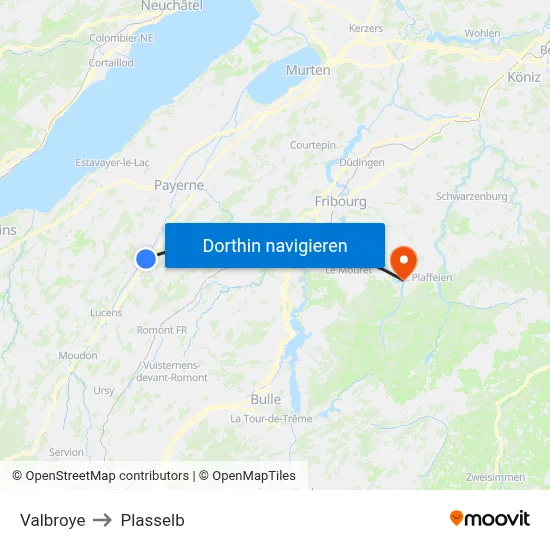 Valbroye to Plasselb map