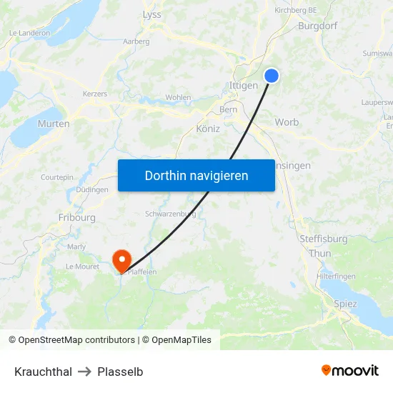 Krauchthal to Plasselb map
