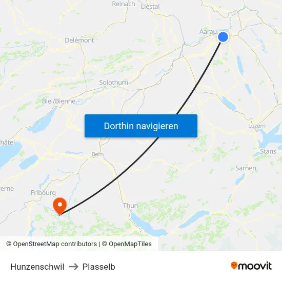 Hunzenschwil to Plasselb map