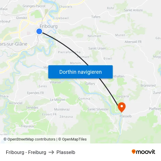 Fribourg - Freiburg to Plasselb map